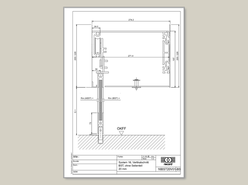 CURVED Convex/Concave - vertical section profile 20 - no side screen - with floor rail